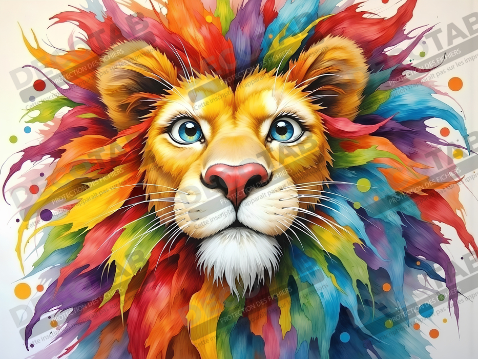 Tableau lion enfant - Illustration colorée et ludique