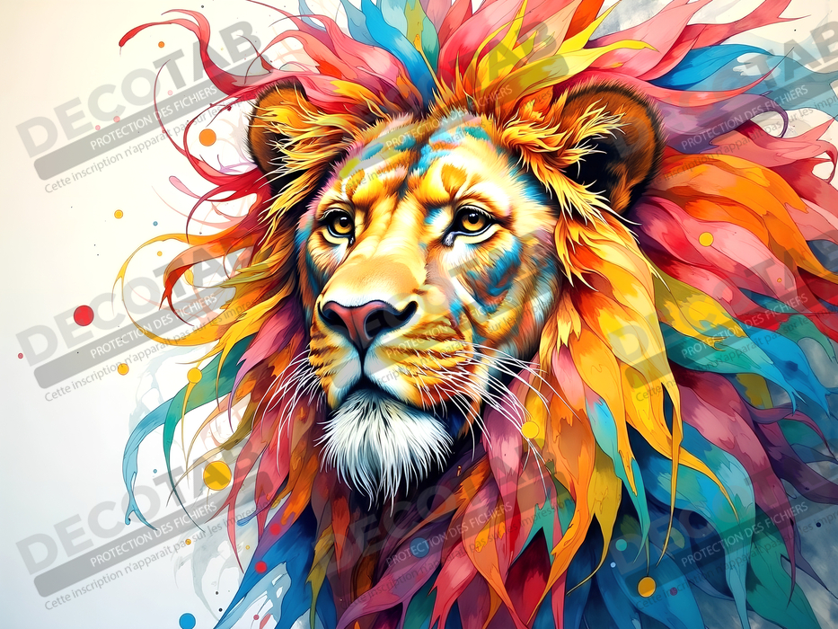 Tableau lion coloré - Portrait pop art graphique