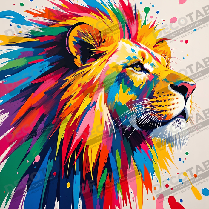 Tableau lion pop art - Design graphique et couleurs vives