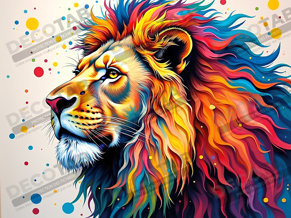 Tableau lion coloré - Portrait pop art graphique