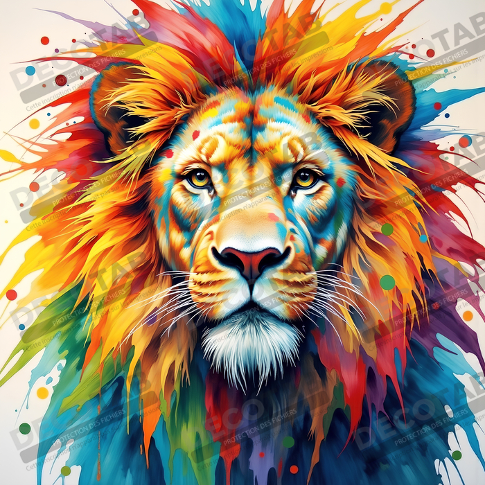 Tableau lion coloré - Portrait pop art graphique