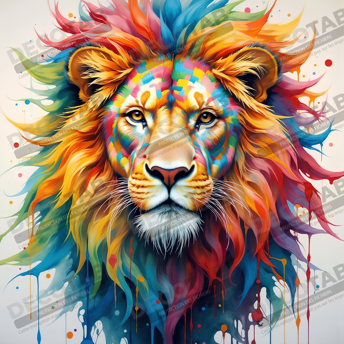 Tableau lion coloré - Portrait pop art graphique