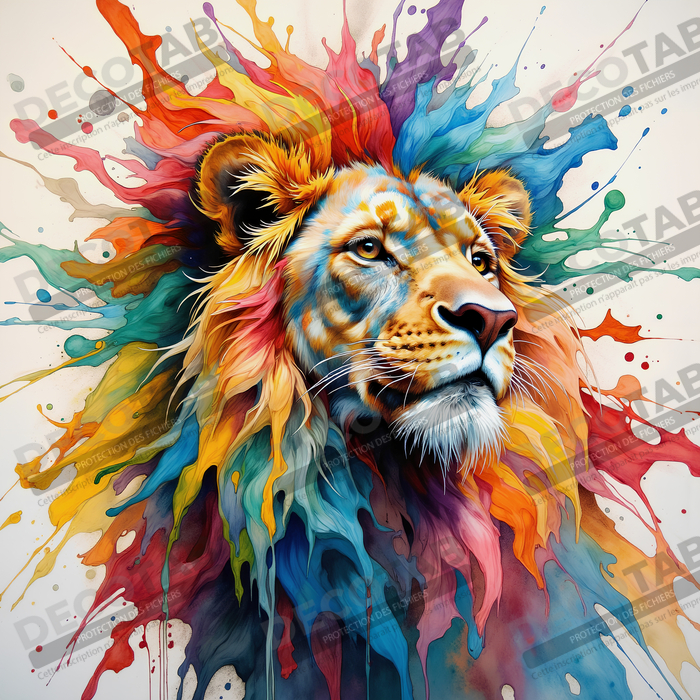 Tableau lion coloré - Portrait pop art graphique