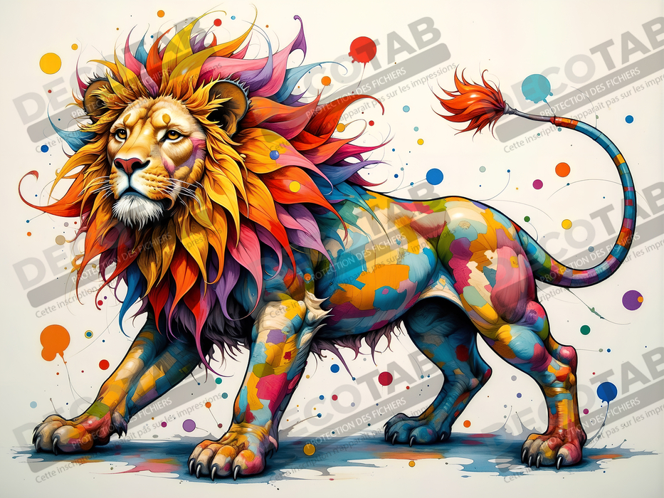 Tableau lion coloré - Portrait pop art graphique