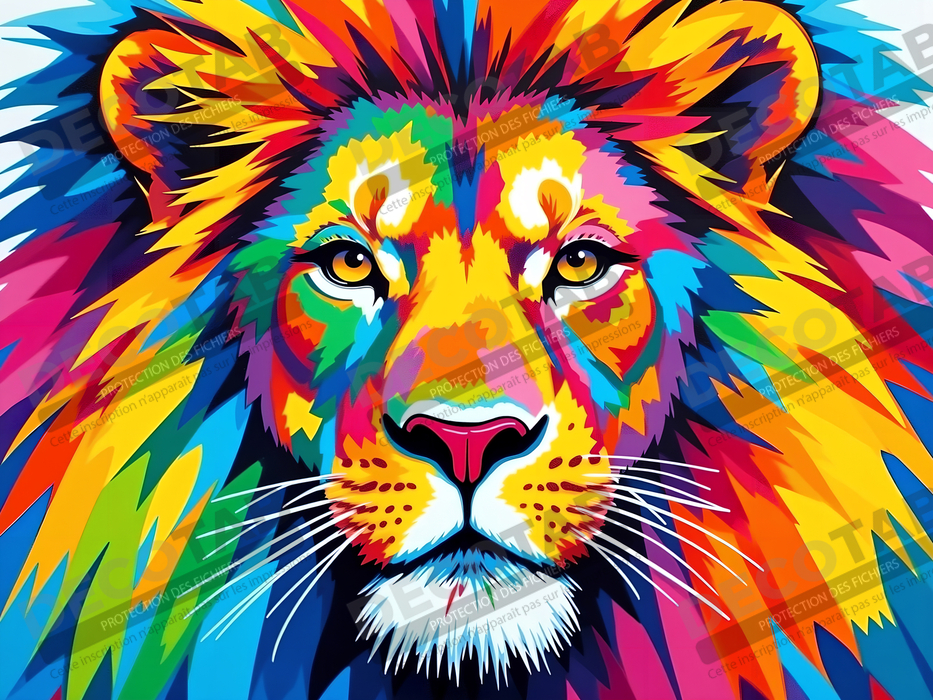 Tableau lion pop art - Design graphique et couleurs vives
