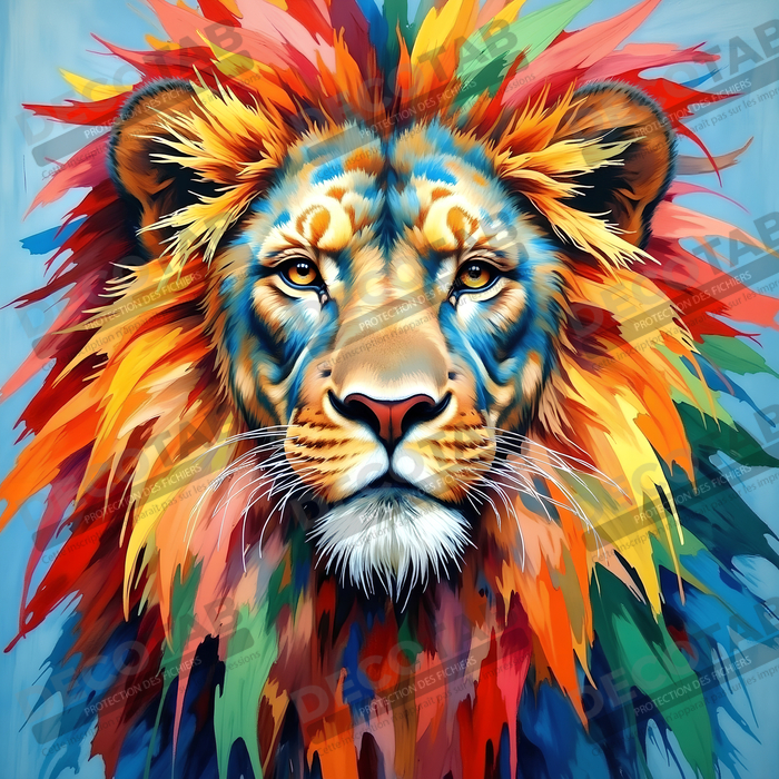 Tableau lion pop art - Design graphique et couleurs vives