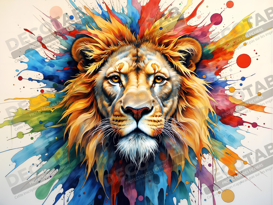 Tableau lion coloré - Portrait pop art graphique