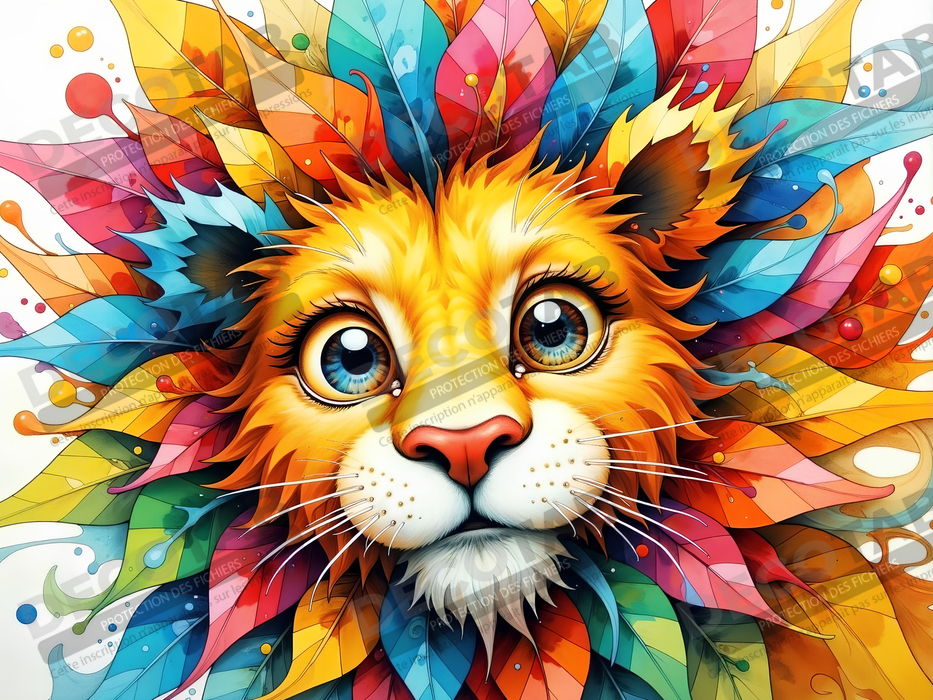 Tableau lion enfant - Illustration colorée et ludique
