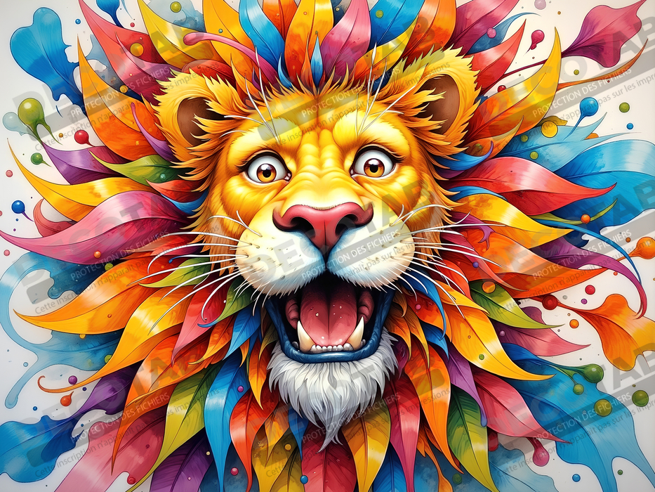 Tableau lion enfant - Illustration colorée et ludique