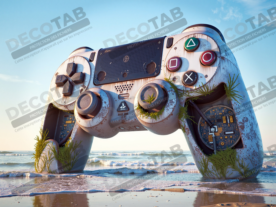 Tableau manette échouée - Art gaming post-apocalyptique