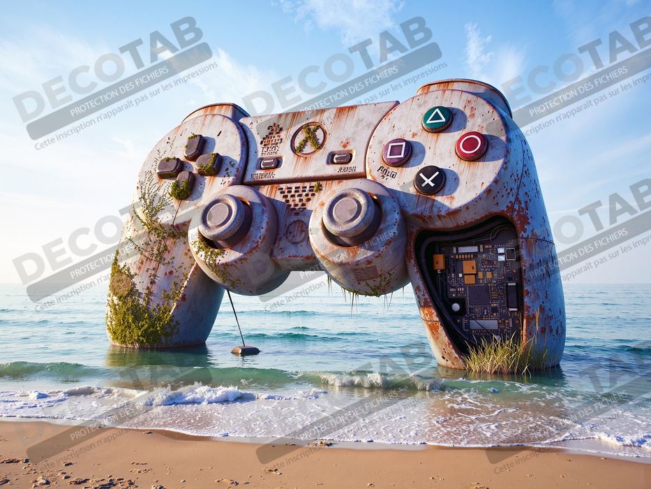 Tableau manette échouée - Art gaming post-apocalyptique