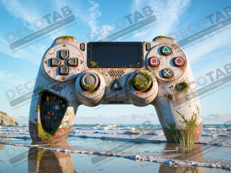 Tableau manette échouée - Art gaming post-apocalyptique