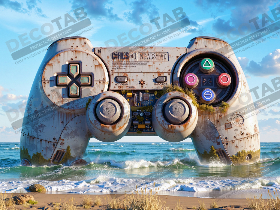 Tableau manette échouée - Art gaming post-apocalyptique