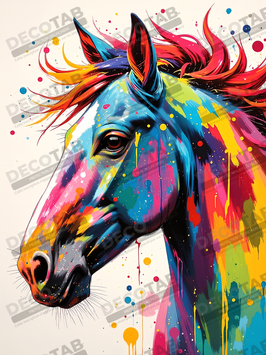 Tableau cheval pop art fond blanc - Dynamisme et éclaboussures de couleurs