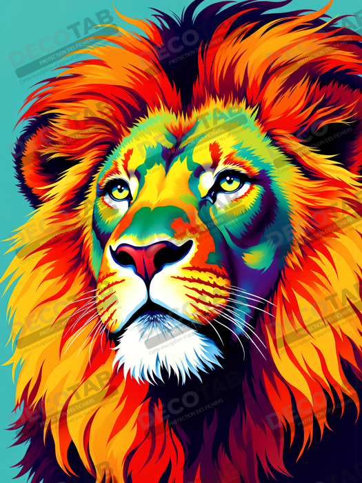 Tableau lion pop art fond gris turquoise - Portrait graphique contemporain