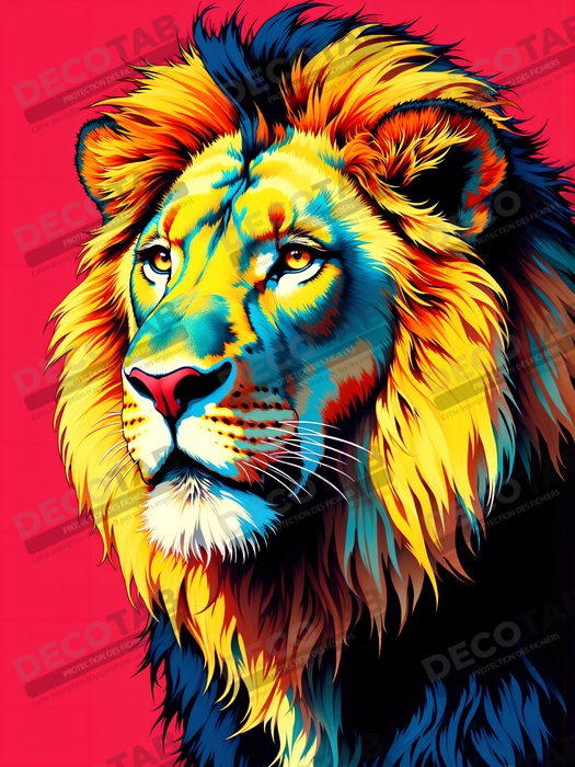 Tableau lion pop art fond rouge - Portrait graphique inspiré de Warhol