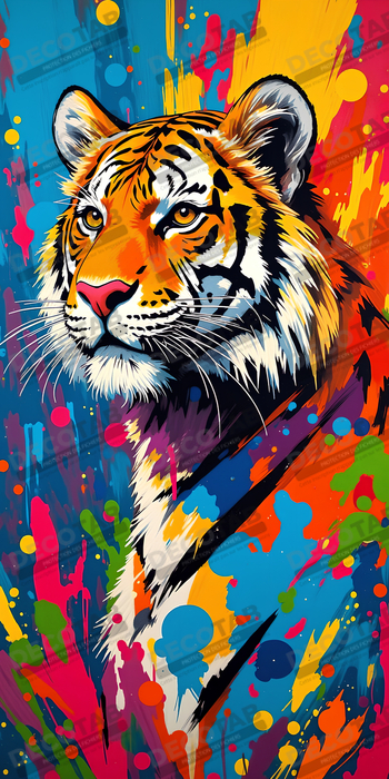 Tableau tigre pop art - Explosion de couleurs sur fond clair