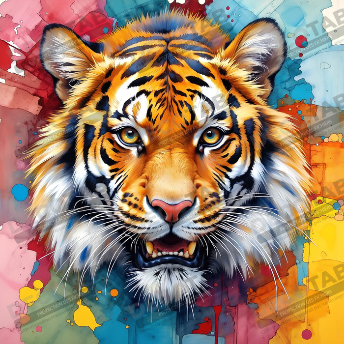 Tableau tigre pop full color - Tête éclatante multicolore