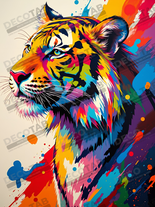 Tableau tigre pop art - Explosion de couleurs sur fond clair