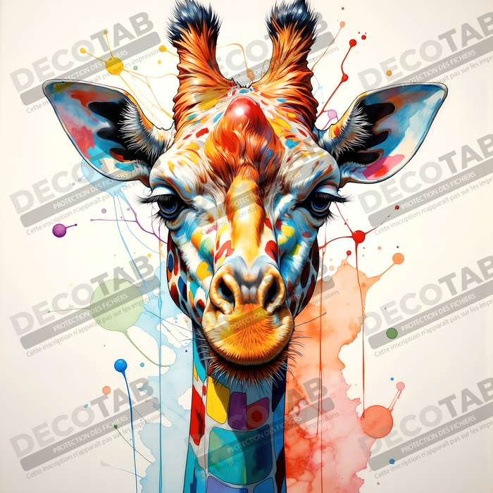 Tableau girafe pop art - Couleurs vives et élégance ludique