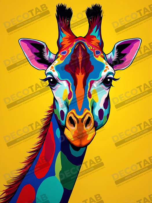 Tableau girafe pop art - Couleurs vives et élégance ludique