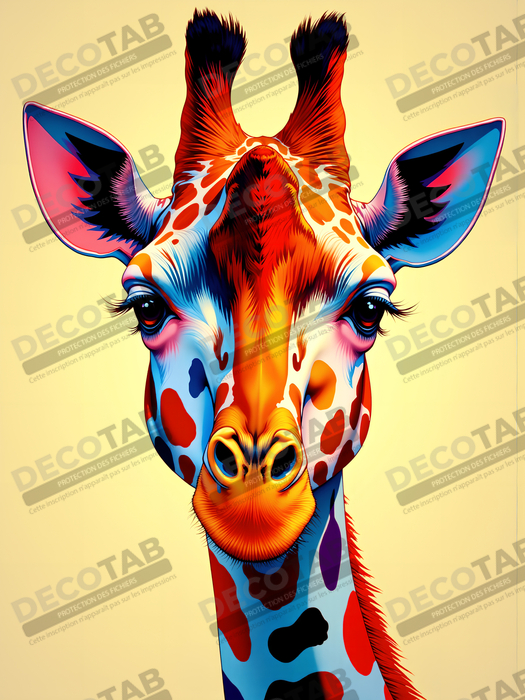 Tableau girafe pop art - Couleurs vives et élégance ludique