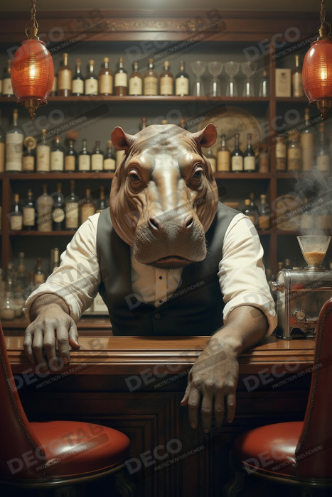 Hippopotame serveur de bar vintage 