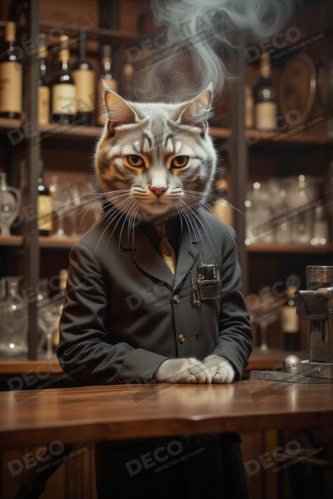 Tableau d'un chat dans un bar