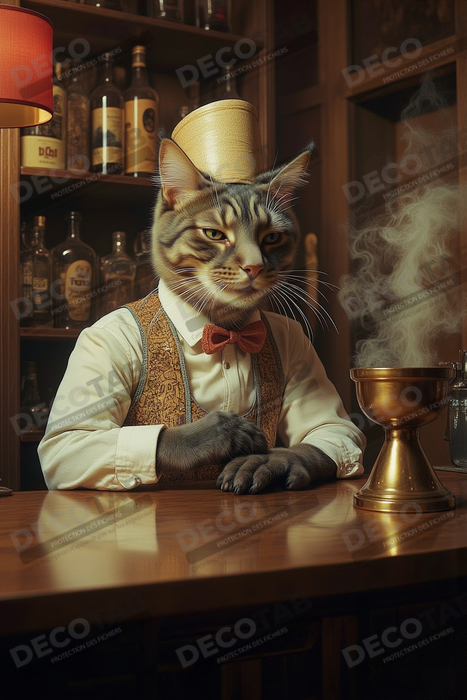 Tableau d'un chat dans un bar