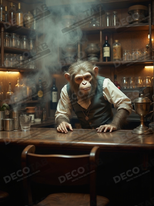 Tableau d'un singe serveur de bar !