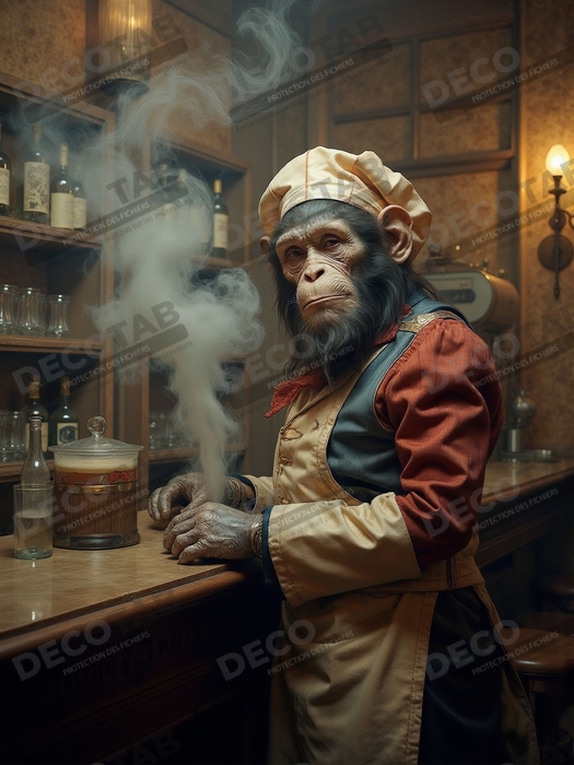 Tableau d'un singe serveur de bar !