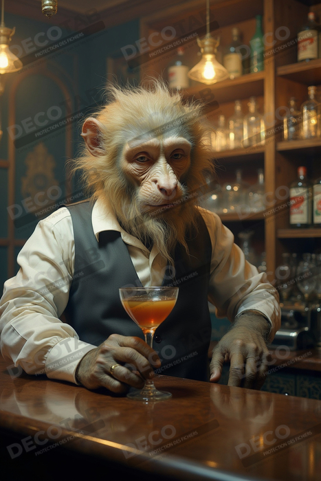 Tableau d'un singe serveur de bar !