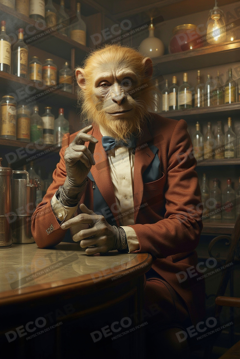 Tableau d'un singe serveur de bar !