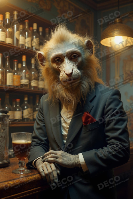 Tableau d'un singe serveur de bar !