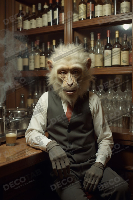 Tableau d'un singe serveur de bar !