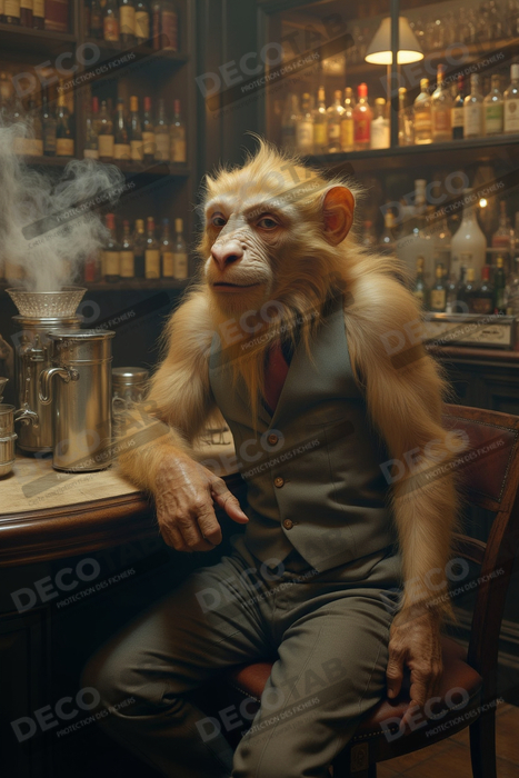 Tableau d'un singe serveur de bar !