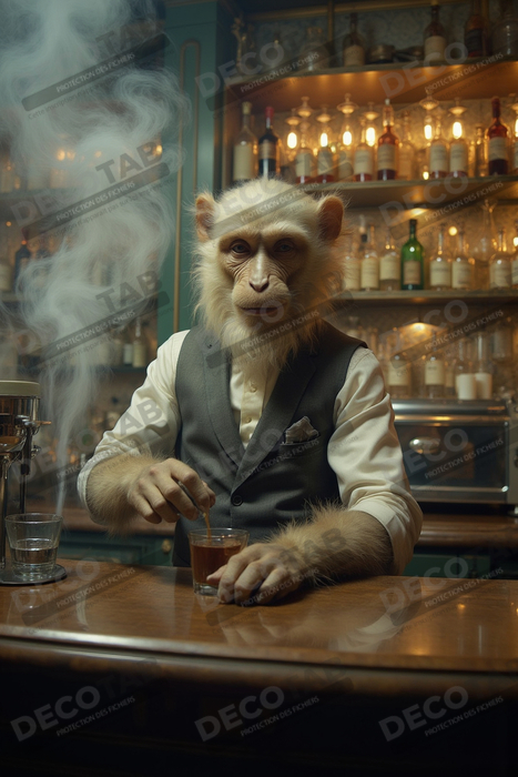 Tableau d'un singe serveur de bar !