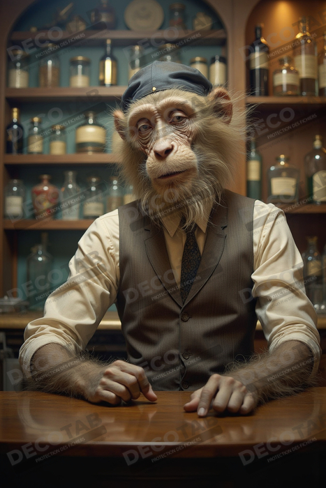 Tableau d'un singe serveur de bar !