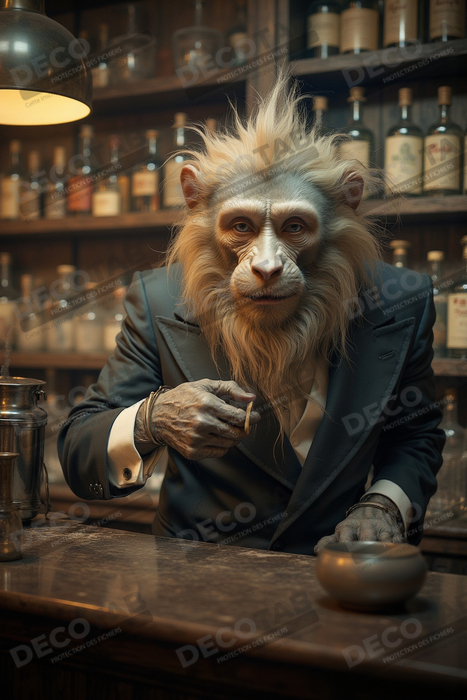 Tableau d'un singe serveur de bar !