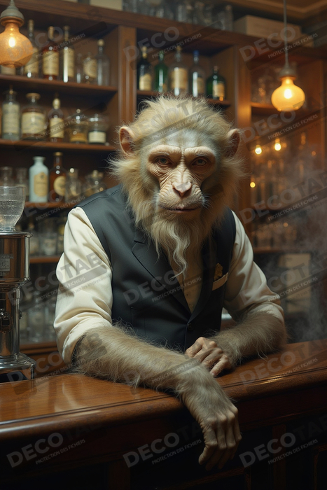 Tableau d'un singe serveur de bar !