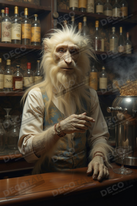 Tableau d'un singe serveur de bar !