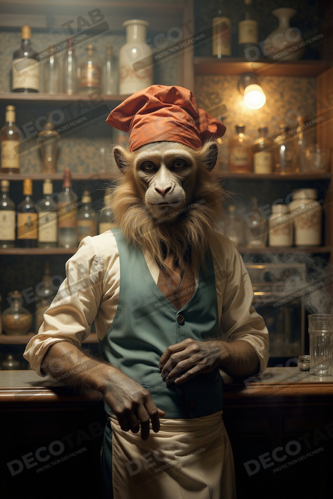 Tableau d'un singe serveur de bar !