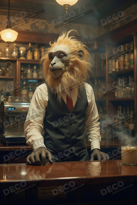 Tableau d'un singe serveur de bar !