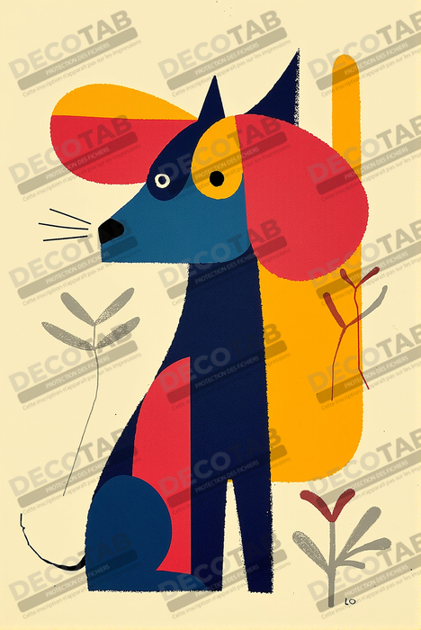 Tableau minimaliste et contemporain d'un chien