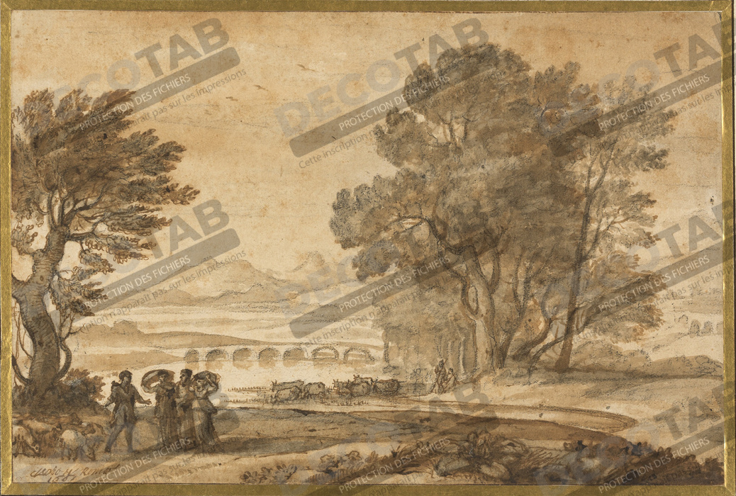 Reproduction Un paysage fluvial boisé avec Jacob, Laban et ses filles de Claude Lorrain
