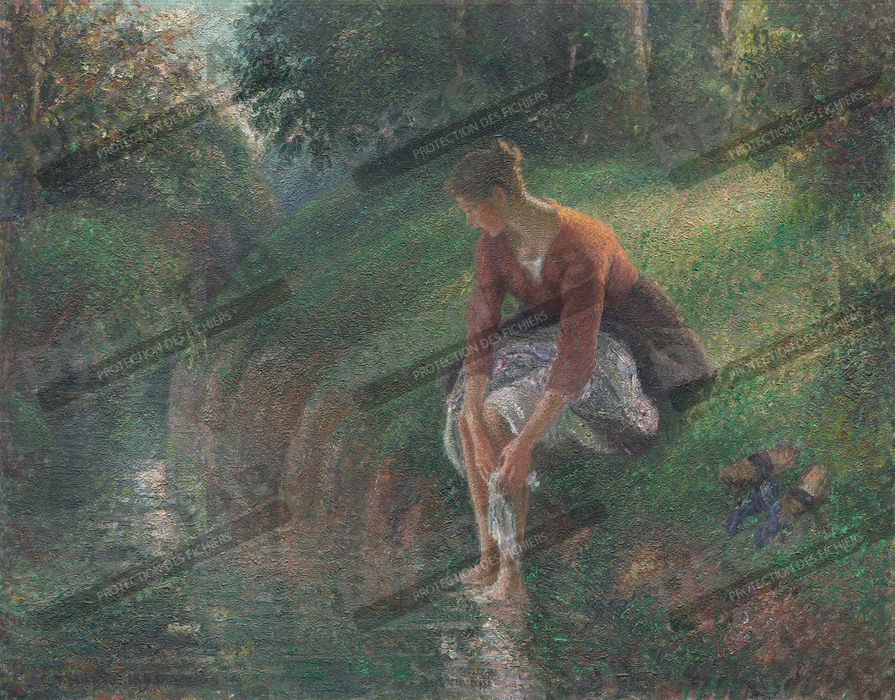 Reproduction Femme se baignant les pieds dans un ruisseau de Camille Pissarro