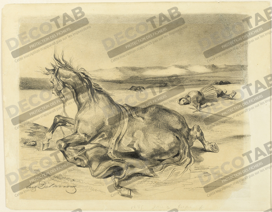 Reproduction Cheval déchu et chevalier mort de Eugène Delacroix