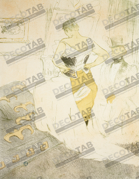 Reproduction Femme attachant un corset, Passing Conquest, planche neuf d'Elles de Henri de Toulouse-Lautrec