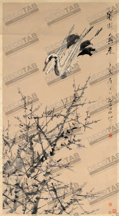 Reproduction Fleurs de prunier, grue et printemps de Xugu