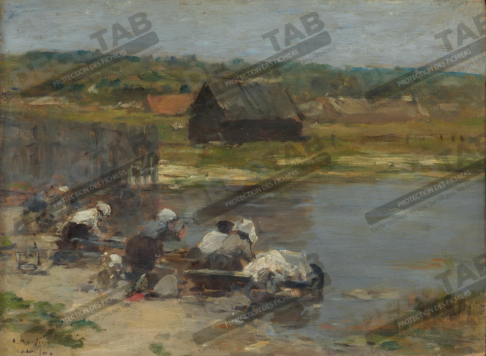 Reproduction Lavandières au bord de l'étang de Eugène Louis Boudin